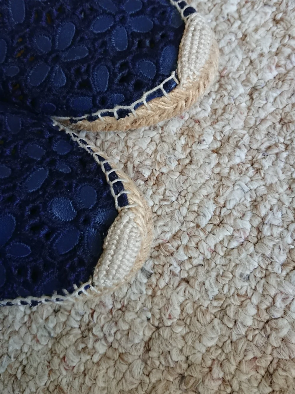 L.K. Bennett navy color Broderie Angaise Floral espadrille slip-on shoes sz 7.5
